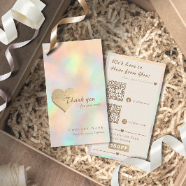 Elegant Holografisk Guld Heart QR-kod Tack Visitkort