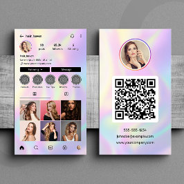 Elegant Holografisk Hair Stylist Instagram QR-kod Visitkort