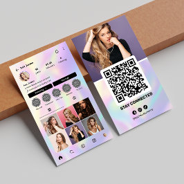 Elegant Holografisk Instagram-profil Frisör Visitkort