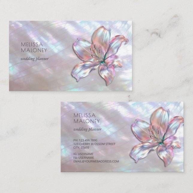 Elegant Holografisk Iridescent Lilja Visitkort (Fram/baksida)