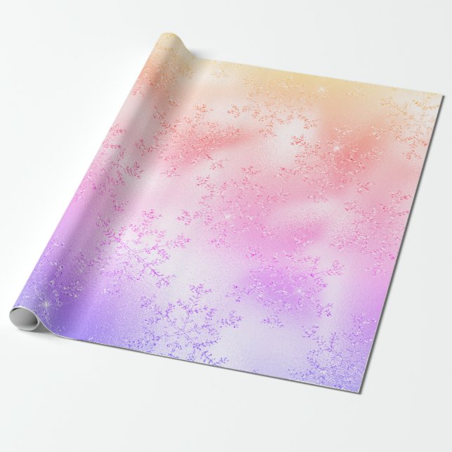 Elegant Holografisk jul Snowflake Mönster Presentpapper (Utrullad)