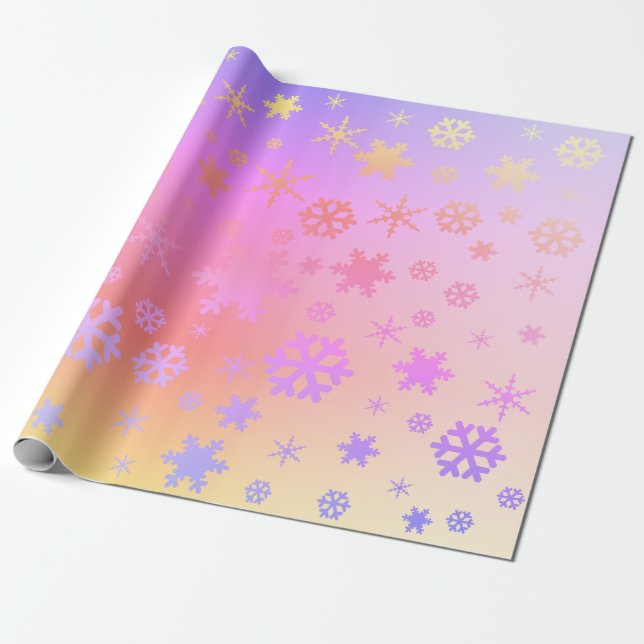 Elegant Holografisk jul Snowflake Mönster Presentpapper (Utrullad)