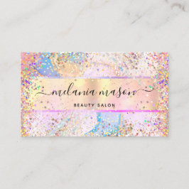 Elegant Holografisk pastel Confetti Glitter Guld Visitkort