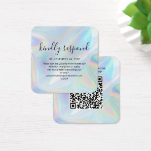 Elegant Holografisk QR-kod OSA Bröllop webbplats Fyrkantigt Visitkort