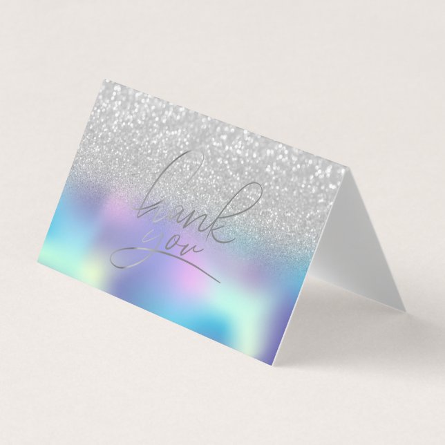 Elegant Holografisk Silver Bokeh Tack Visitkort (Framsida)