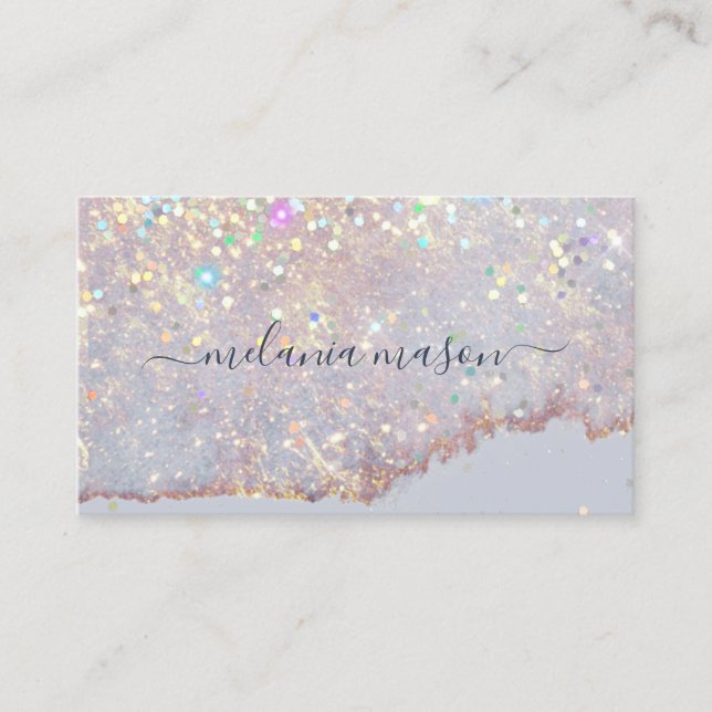Elegant Holografiskt Glam Glitter Makeup Artist Visitkort (Framsida)