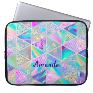 Elegant holografiskt trendig faux silver geometris laptop fodral