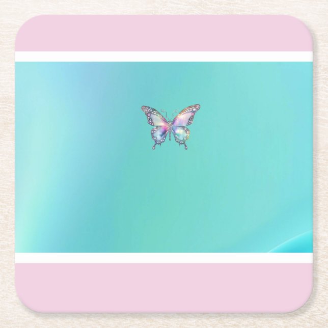 Elegant HoloGrapa Aqua Butterfly Papper Underlägg (Framsidan)
