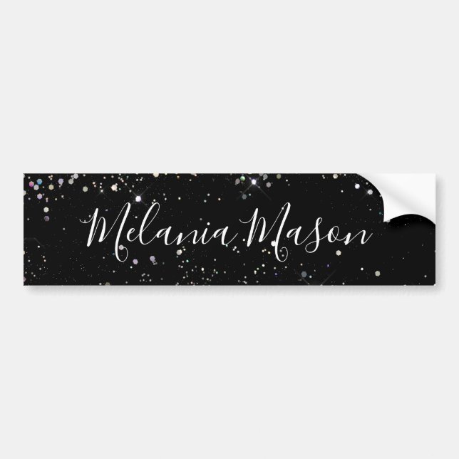 Elegant HoloGraph Glitter Black Business Bildekal (Framsidan)