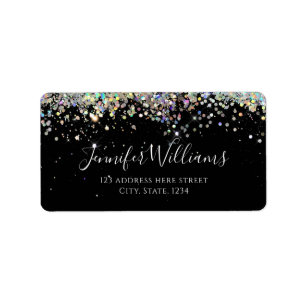 Elegant HoloGraph Glitter Black Modern Adressetikett