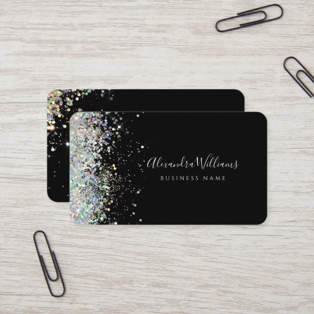 Elegant HoloGraph Glitter Esthetician Black Visitkort (Fram/Back In Situ)