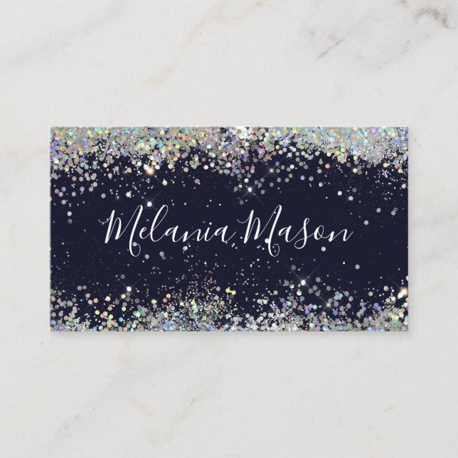 Elegant HoloGraph Glitter Makeup Artist Blue Visitkort (Framsida)