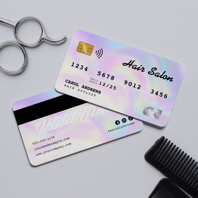 Elegant HoloGraph Hair Salon Kredit-kort Visitkort (Skapare uppladdad)