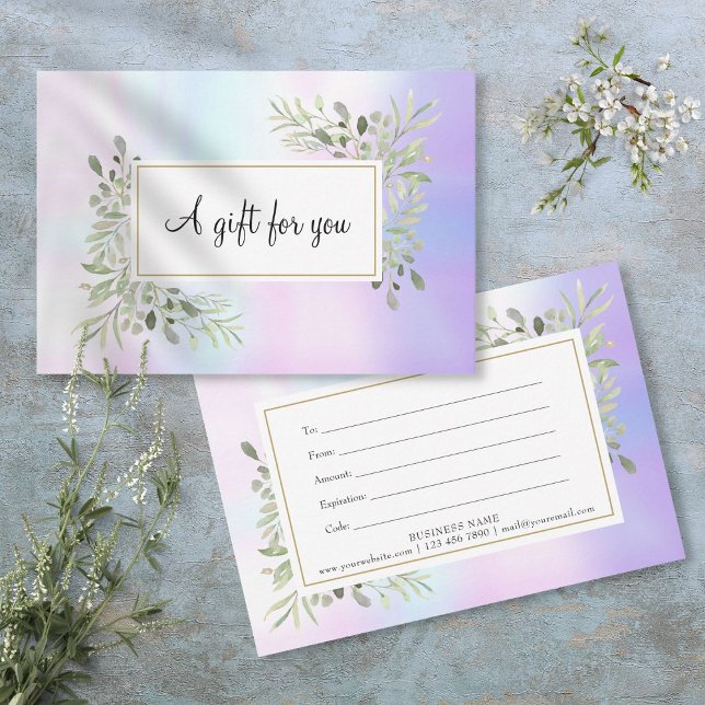 Elegant HoloGraph Vår Löv Gift Certificate (Elegant Holographic Spring Leaves Gift Certificate)