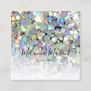 Elegant Holographic Glitter Makeup Artist Black Bu Fyrkantigt Visitkort