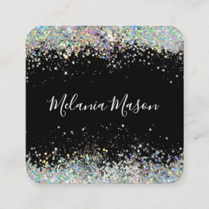 Elegant Holographic Glitter Makeup Artist Black Bu Fyrkantigt Visitkort