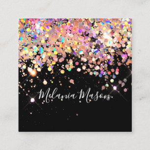 Elegant Holographic Glitter Makeup Artist Black Fyrkantigt Visitkort