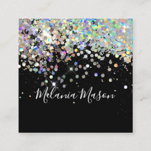 Elegant Holographic Glitter Makeup Artist Black Fyrkantigt Visitkort