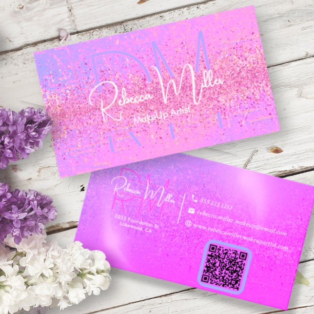 Elegant Holographic Iridescent Pink Business Card Visitkort (Skapare uppladdad)
