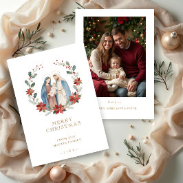 Elegant Holy Nativity Family Christmas Photo  Julkort