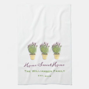 Elegant Home Sweet Home Family Monogram   Lavender Kökshandduk