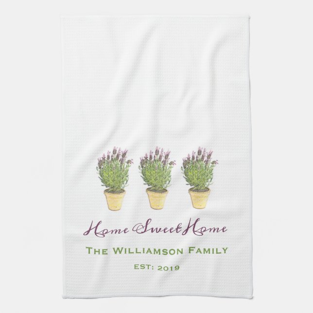 Elegant Home Sweet Home Family Monogram | Lavender Kökshandduk (Vertikal)