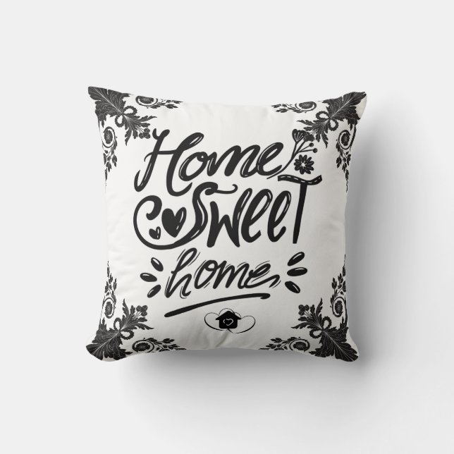 Elegant "Home Sweet Home" Svartvit dekoration Kudde (Framsida)