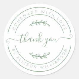 Elegant Homemade with Kärlek Grönt White Tack Runt Klistermärke