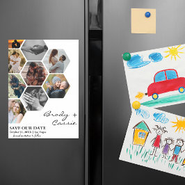 Elegant Honeycomb Photo Bröllop spara datum Magnetisk Inbjudningskort