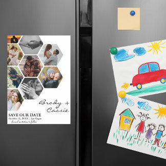 Elegant Honeycomb Photo Bröllop spara datum Magnetisk Inbjudningskort