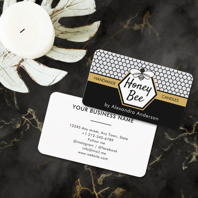 Elegant Honungsbin Apiary Honeycomb Black Gult Visitkort (Elegant Honey Bee Apiary Honeycomb Black Yellow Business Card)