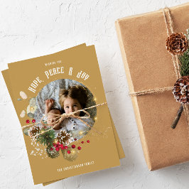 Elegant Hope Peace Joy Guld 1 Photo Helgdag Julkort