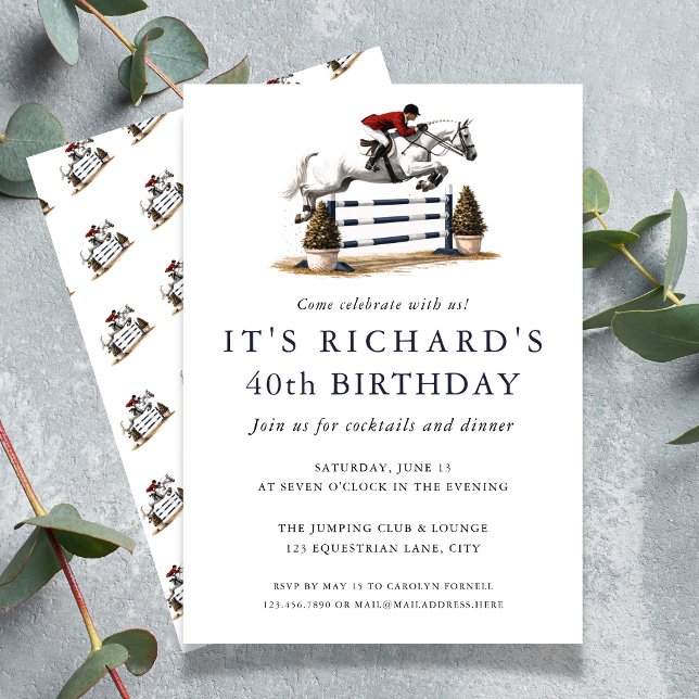 Elegant Hoppning Födelsedag Inbjudningar (Elegant Equestrian Jumping Birthday Invitation)