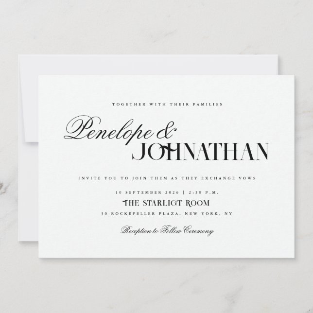 Elegant horisontell script serif namn bröllop inbjudningar (Framsida)
