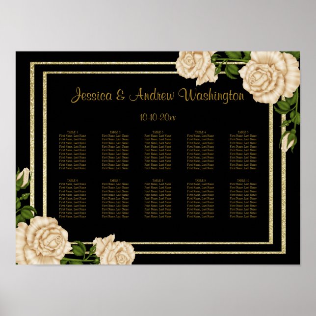 Elegant hörn Elfenbensrosor Bröllopsställningsdiag Poster (Framsidan)