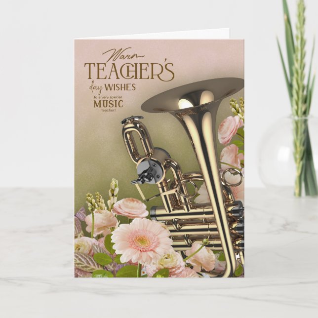Elegant horninstrument lärare dag gratulationer kort (Framsida)