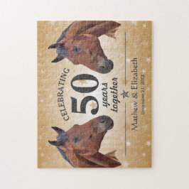 Elegant Horse Anpassningsbar Guld 50:e Bröllop års Pussel