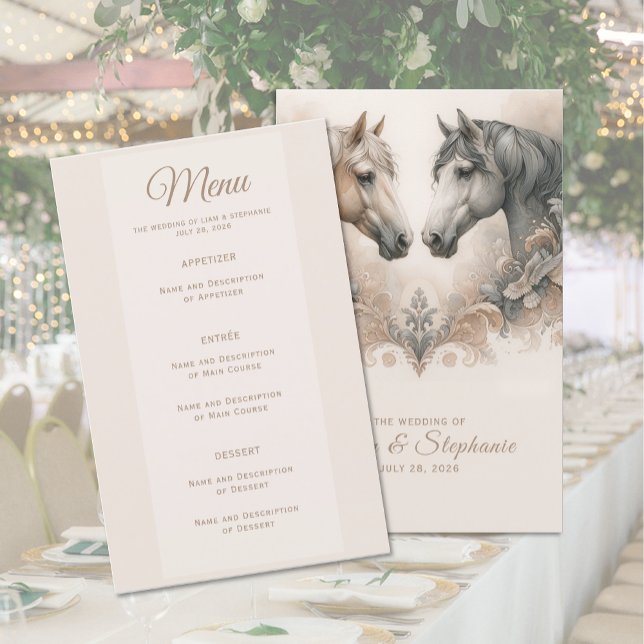 Elegant Horse Bröllop Menu (Elegant Horse Wedding Menu (front and back))