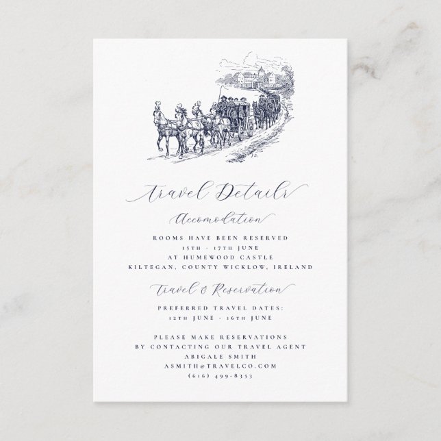 Elegant Horse Carriage Bröllop Travel Information Tilläggskort (Framsida)