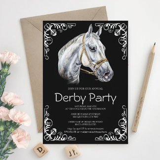 Elegant Horse Derby Party Invitation with Black an Inbjudningar