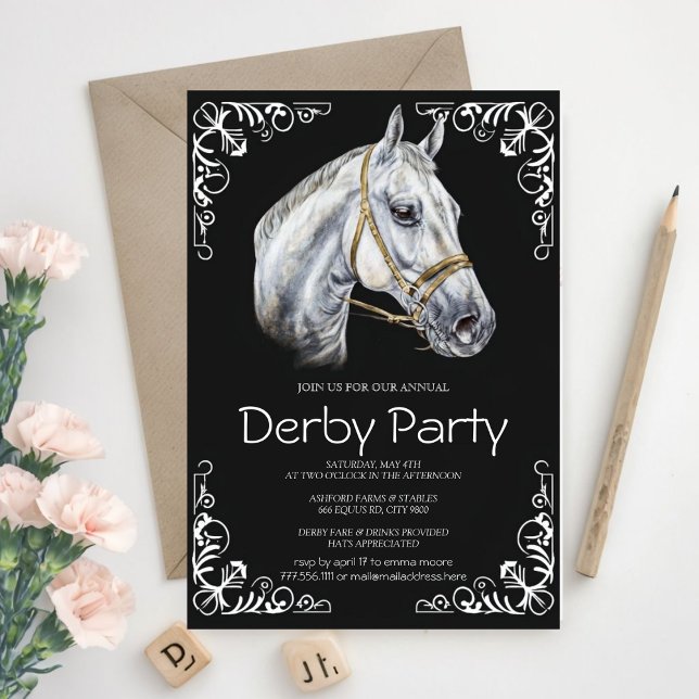 Elegant Horse Derby Party Invitation with Black an Inbjudningar (Skapare uppladdad)