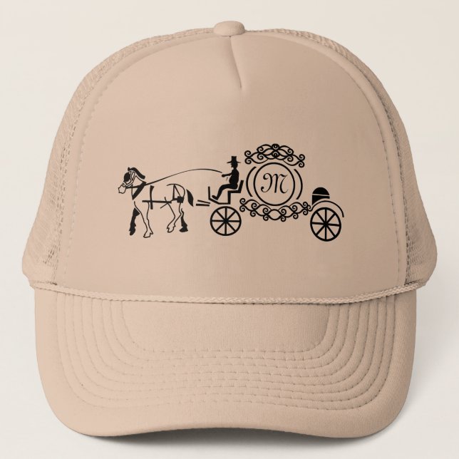 Elegant Horse Drawn Bröllop Wagon Monogram Keps (Framsida)