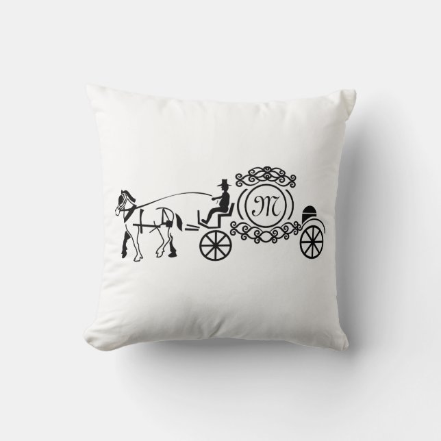 Elegant Horse Drawn Bröllop Wagon Monogram Kudde (Framsida)