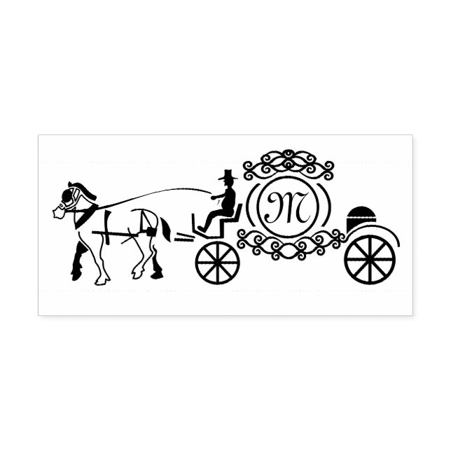 Elegant Horse Drawn Bröllop Wagon Monogram Stämpel (Tryck)
