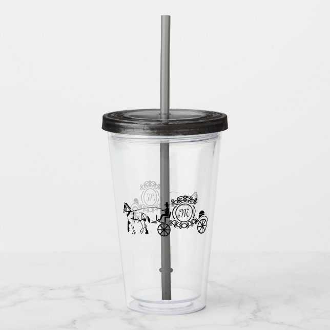 Elegant Horse Drawn Bröllop Wagon Monogram Take Away Mugg (Framsida)