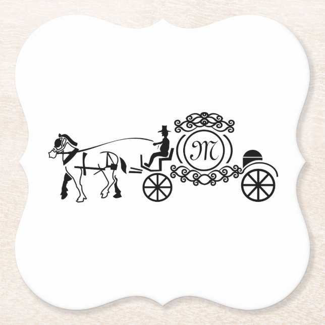 Elegant Horse Drawn Bröllop Wagon Monogram Underlägg Papper (Framsida)