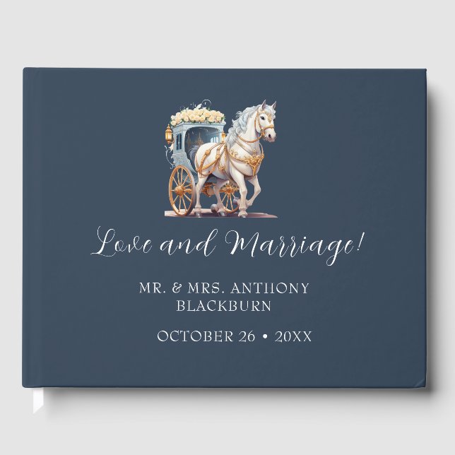 Elegant Horse Drawn Carriage Bröllop Guest Bok (Framsida)