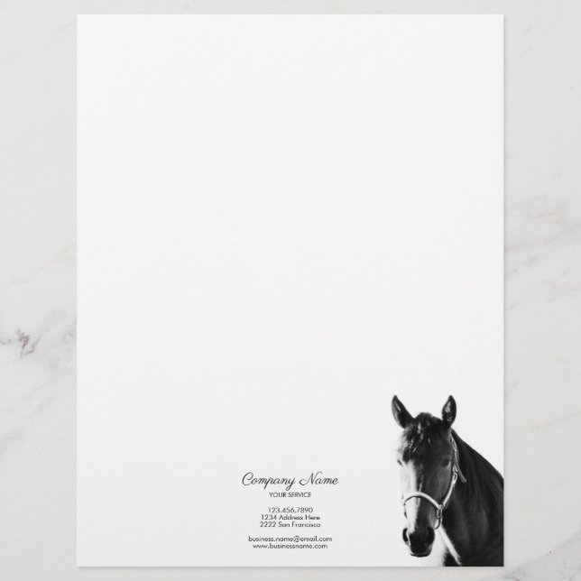 Elegant Horse Head Black White Grund Letterhead Brevhuvud (Framsida)
