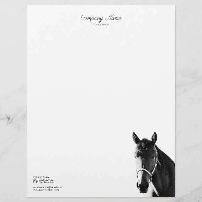 Elegant Horse Head Black White Letterhead Brevhuvud (Framsida)