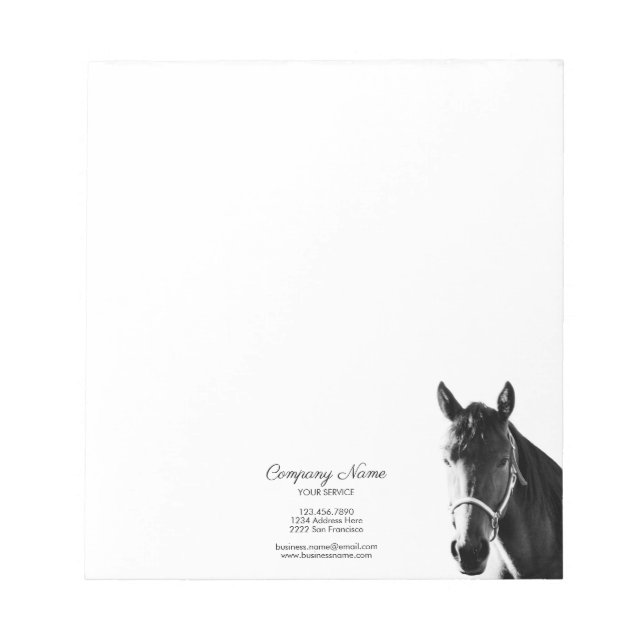 Elegant Horse Head BW Personlig Business Anteckningsblock (Framsida)